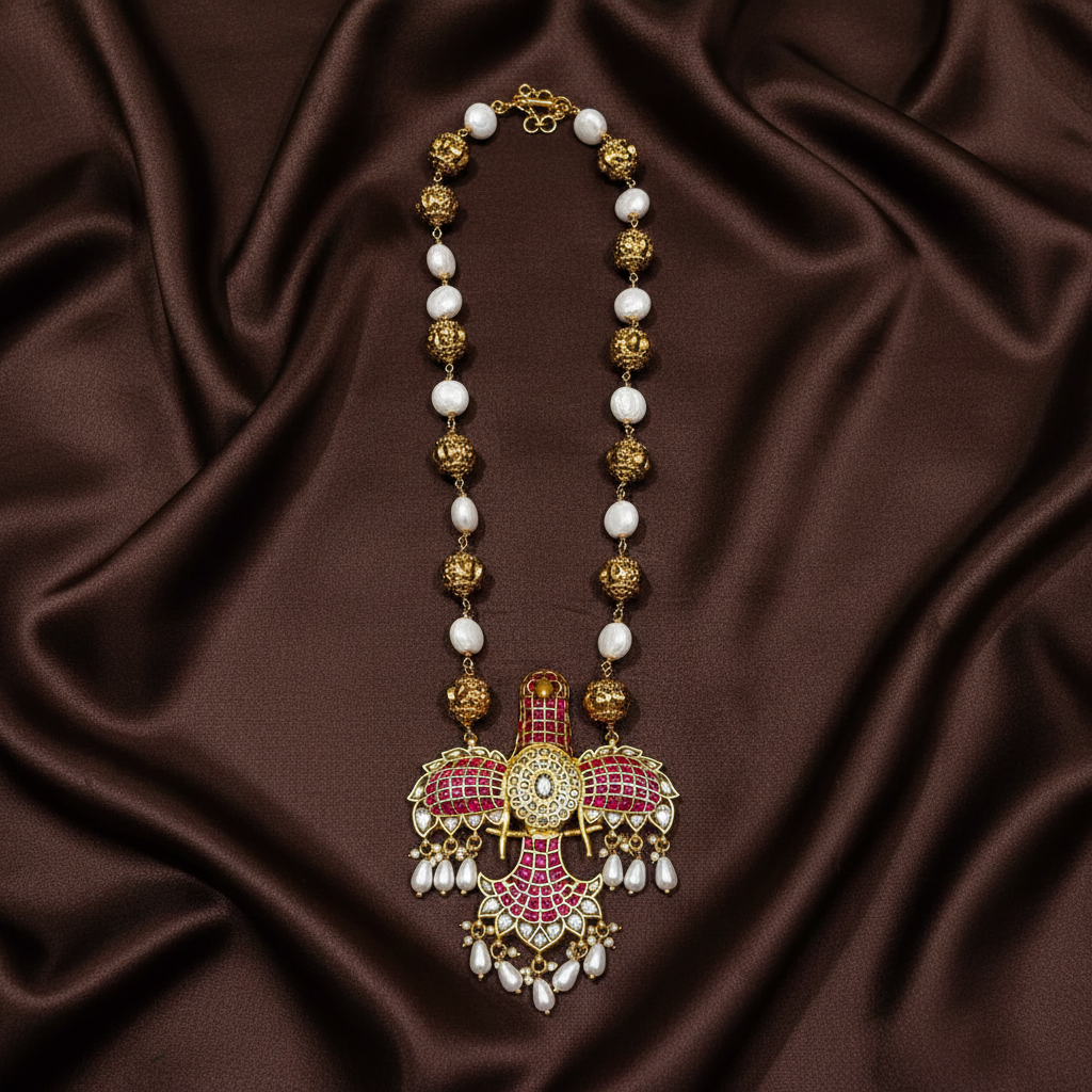 Baroque Pearls with Nakshi Balls and Jadau Gandaberunda Pendant - PB00565