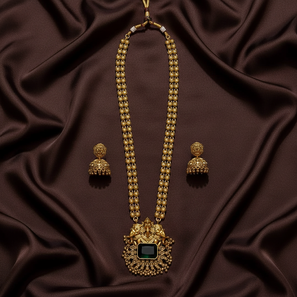Antique Long haram With Ganesha Pendant -  NH00122
