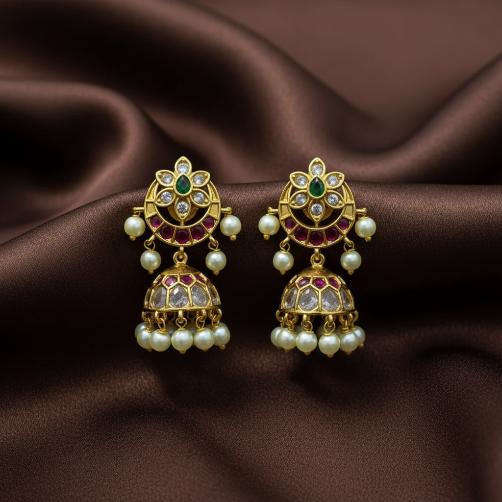 Moon Pattern CZ Kempu Jhumki - NE00637