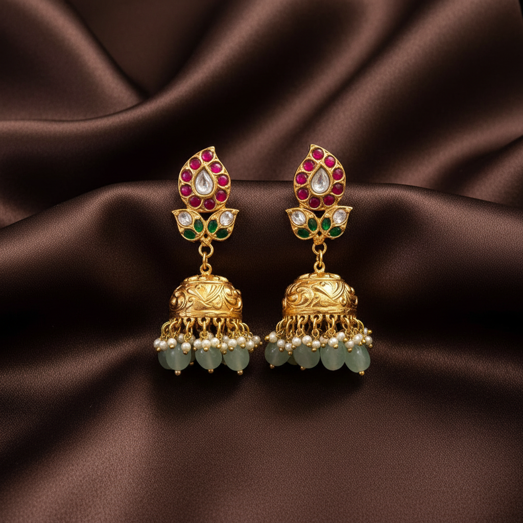 Beautiful Mango In Multi Jadau Kundan Jhumki - KE00112