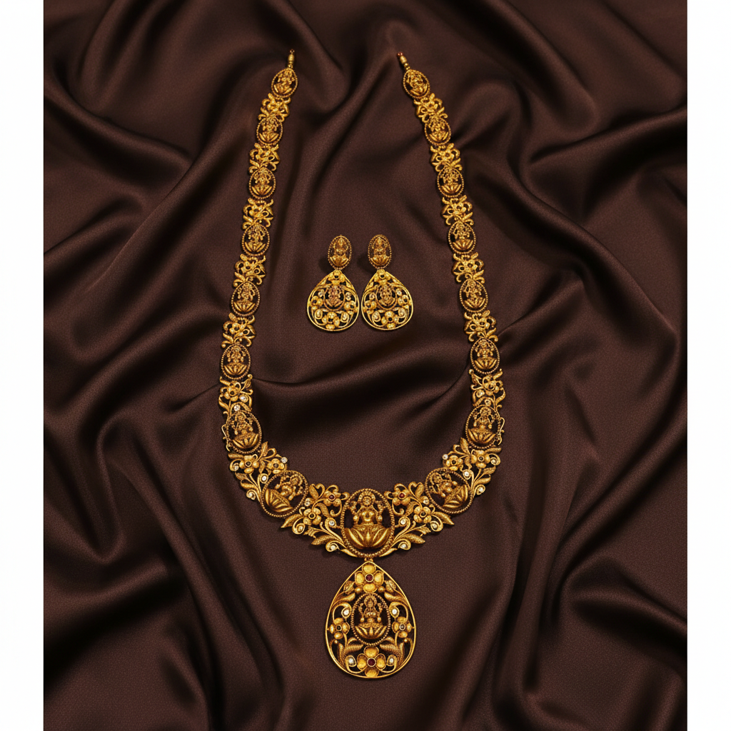 Beautiful Flower With Lakshmi Haram In Nakshi - NH00194