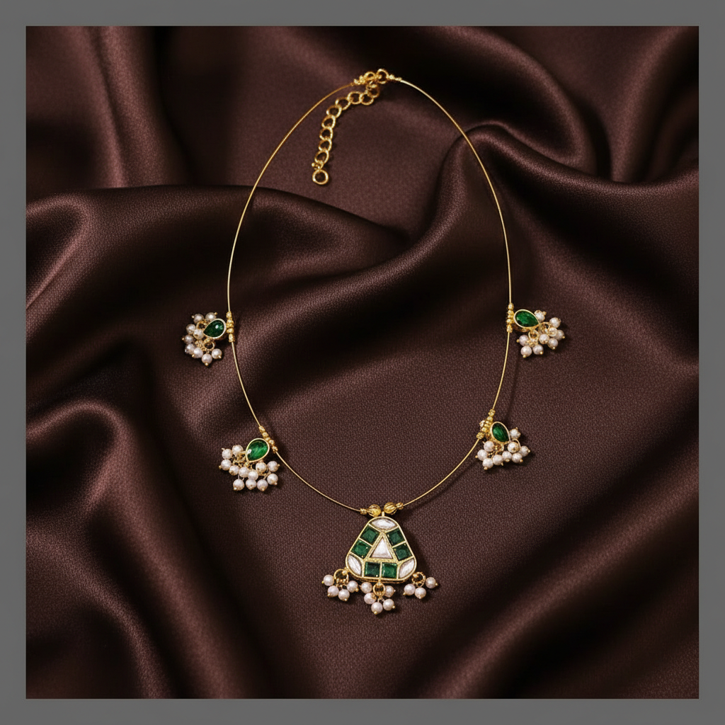Beautiful Emerald Necklace In Kundan - KN00424