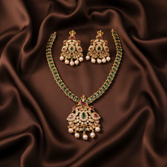 Emerald Stone Necklace With Peacock Pendant - NN00822