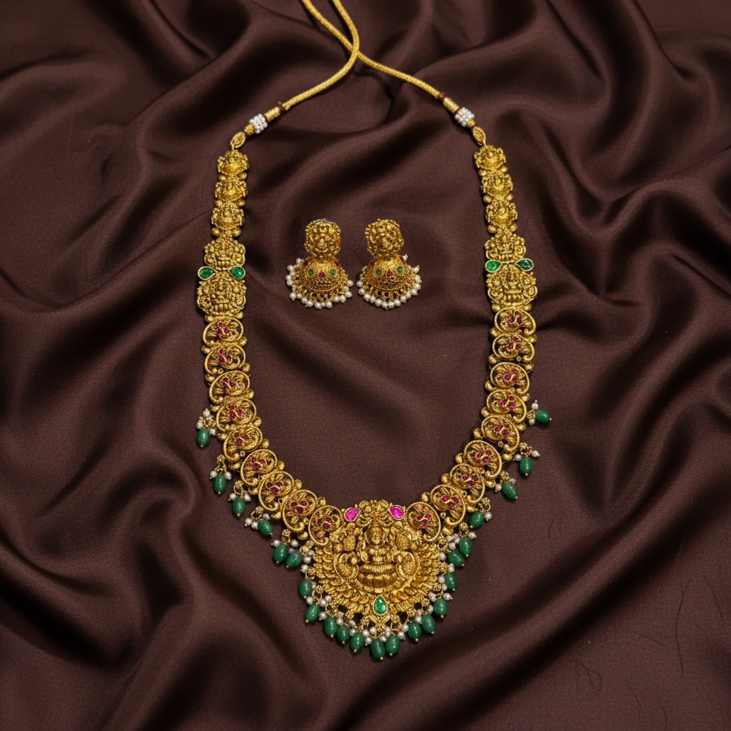 Long Lakshmi Haram With Pota Stones - NH00464