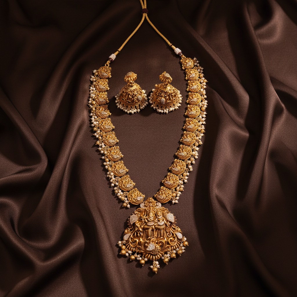 Beautiful Nakshi Haram With Radha Krishna Pendant - NH00390