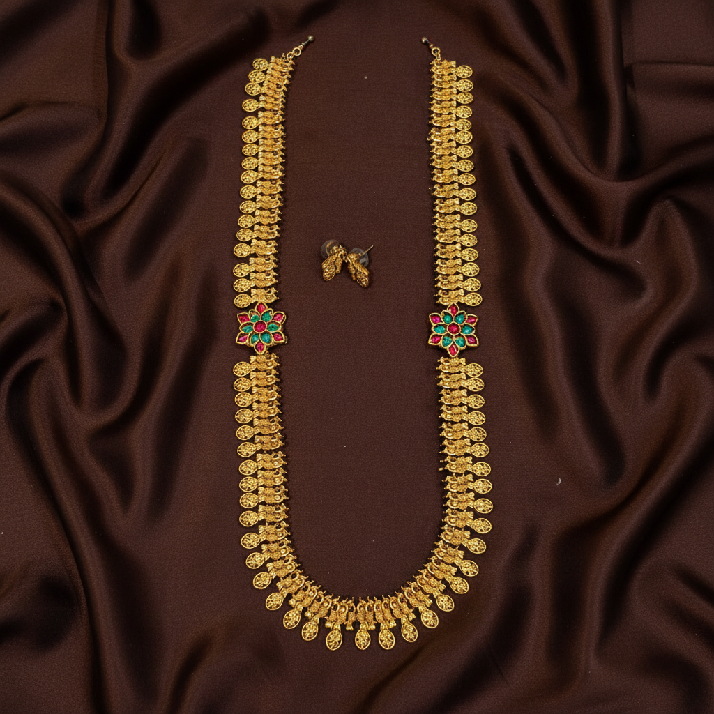 Long Kaasu Haram with earrings - NH00458