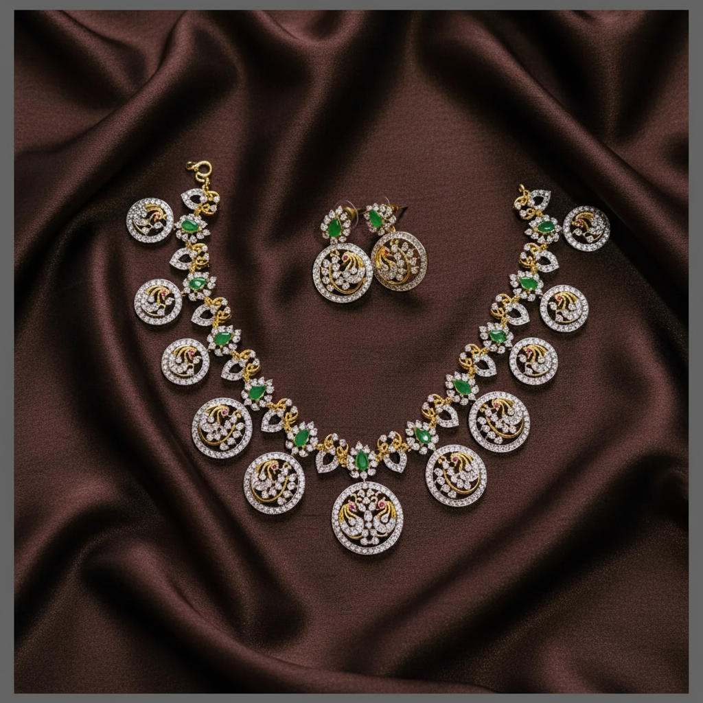 Bottu necklace with Peacock Pendant in Diamond - DN0061