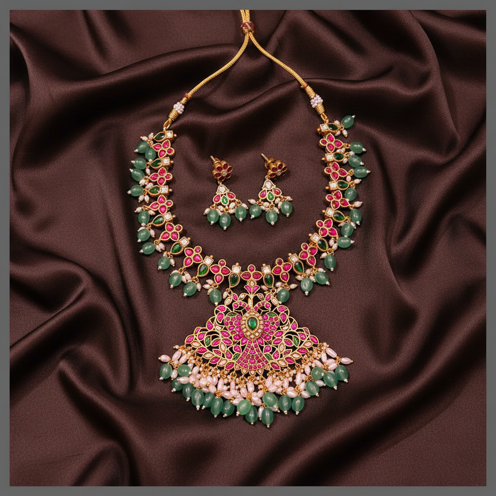 Beautiful Flower Kundan Necklace With Pearls - KN00569
