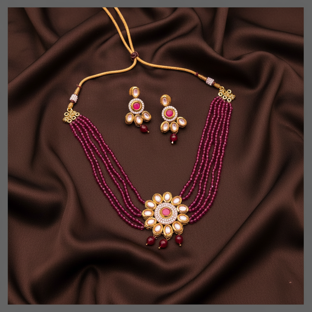Pink Pearl Necklace With Flower Pendant - PB00540