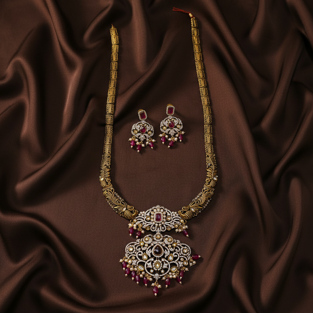 Antique Nakshi Haram With Victorian Pendent - NH00282