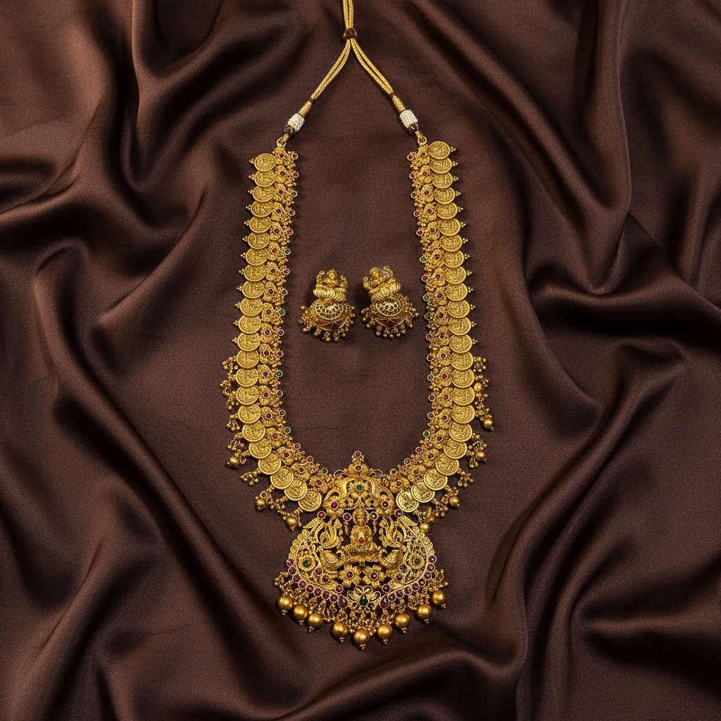 Nakshi Lakshmi Kaasu Long Haram With Jhumkis - NH00144