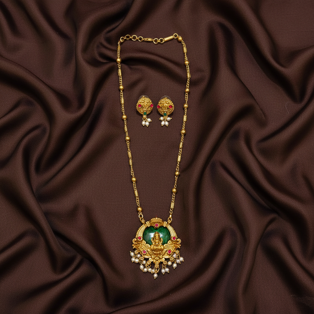 Long Lakshmi Emerald Stone Haram - NH00462