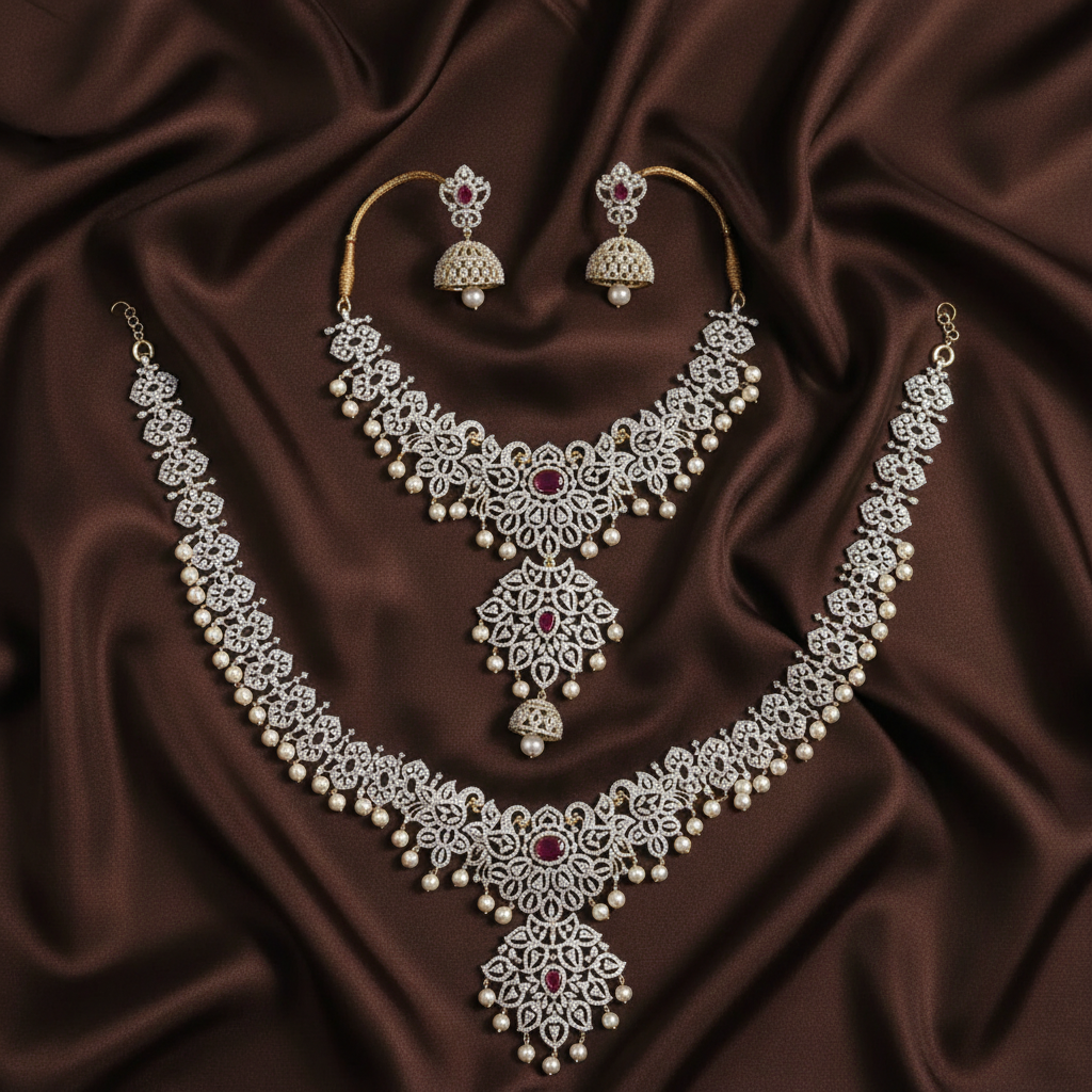 Diamond bridal Combo with ruby stone - BR0028