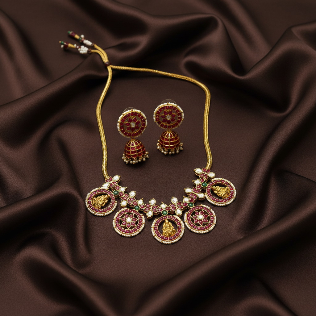 Lakshmi Bottu Necklace With Jhumkis - KN00587