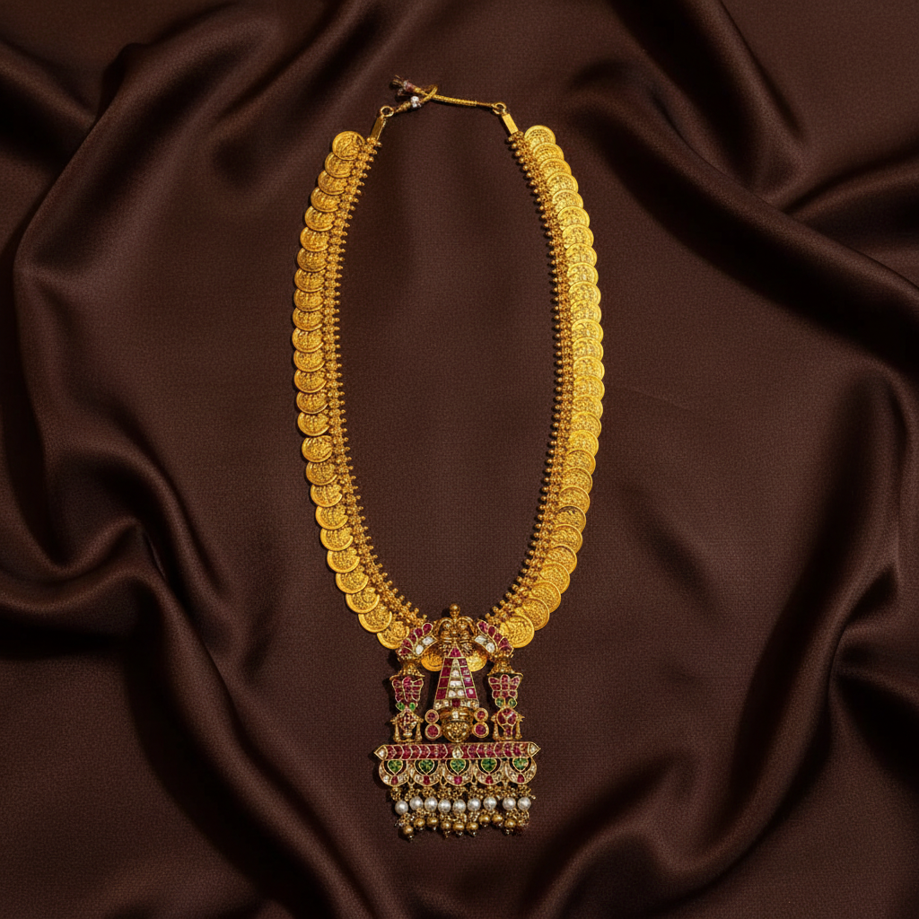 Gold Rpelica Kaasu With Jadau Balaji Pendant - KH00421