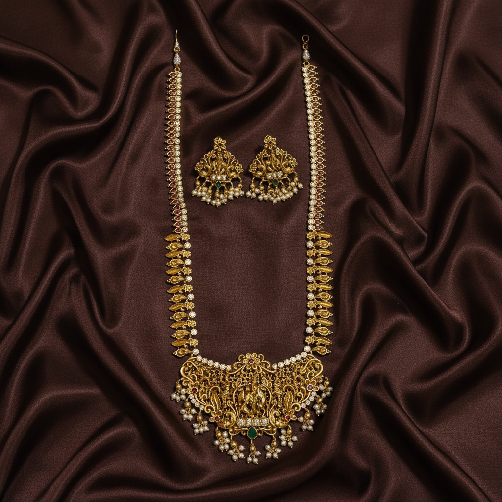 Kempu Gold Replica Krishna Pendant Long Haram - NH00187