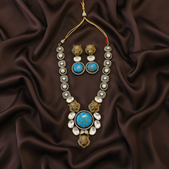 Elegant Victorian Sabyasachi Turquoise Haram with Earrings - VH0013