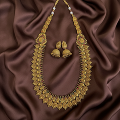 Antique Polish Long Kaasu haram With Jhumki-  NH00371