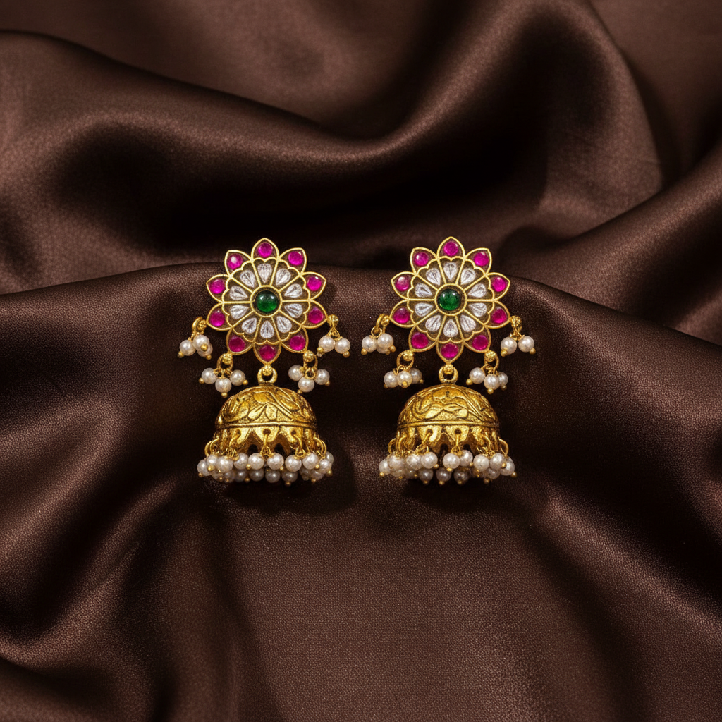 Big Flower Jadau Traditional Jhumki - KE00572