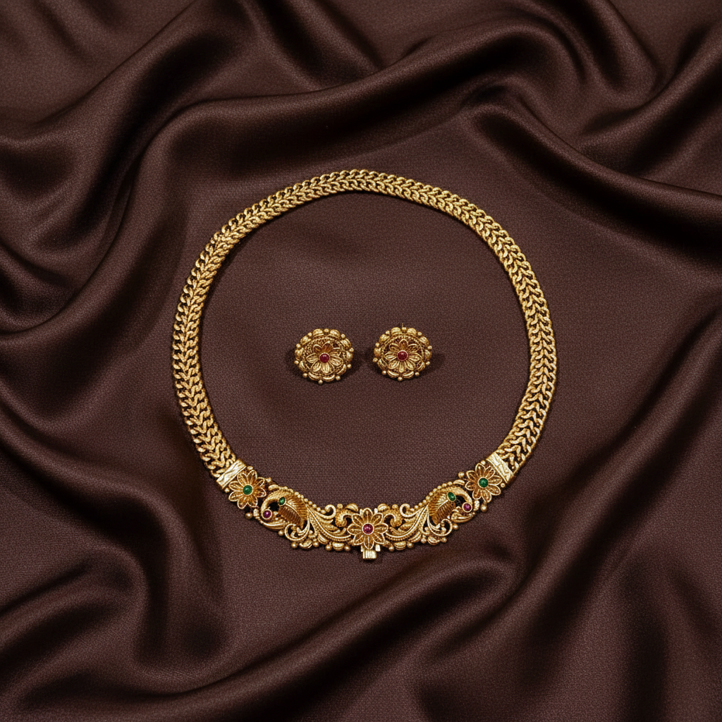 Nakshi Kante Front Screw Designer Set With Earrings - NN00849