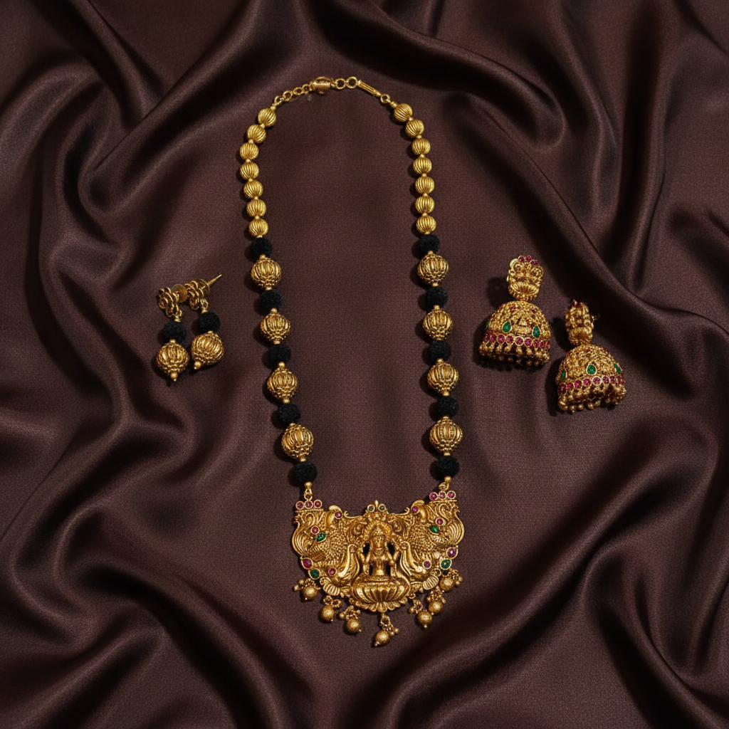 Nakshi beads and Lakshmi Pendant With Jhumki - PB00605