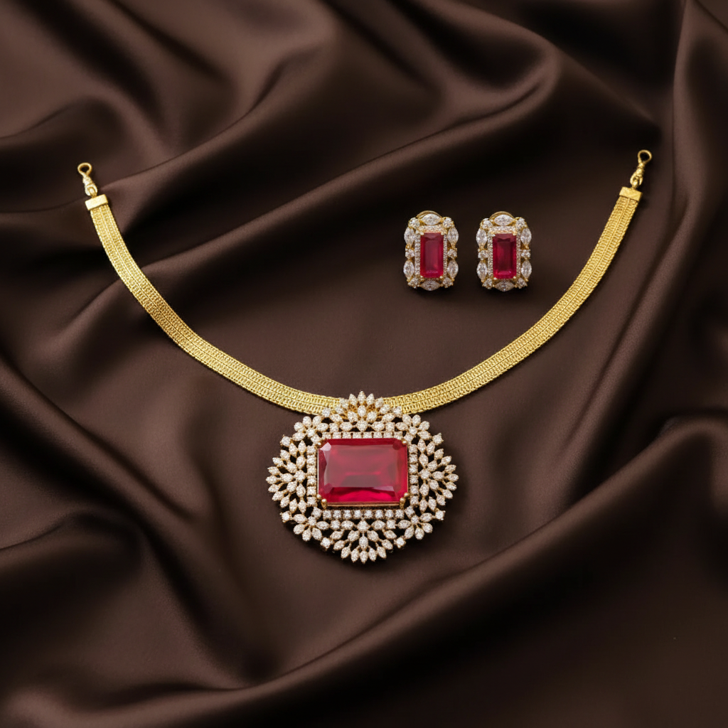 Daimond pendant set chain with earrings - DN0021