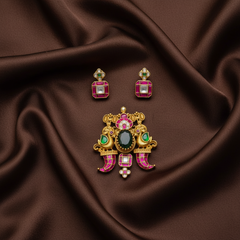 Jadau Kundan Puligoru Pendant In Antique Polish - KP00192