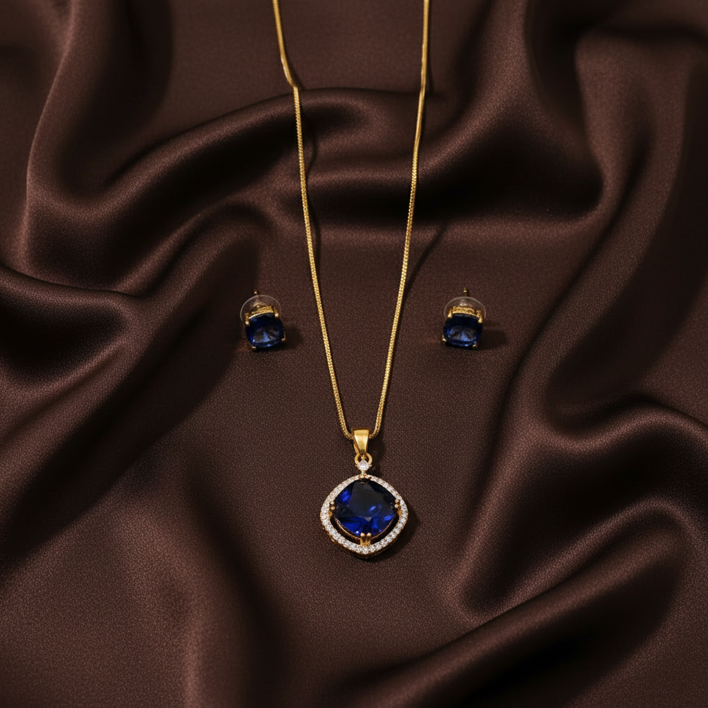 Beautiful Blue Stone Pendent Necklace In Diamond - DN0041