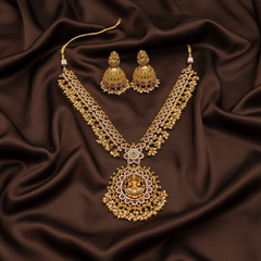 Ruby and White Stone Necklace With Lakshmi - NN00831