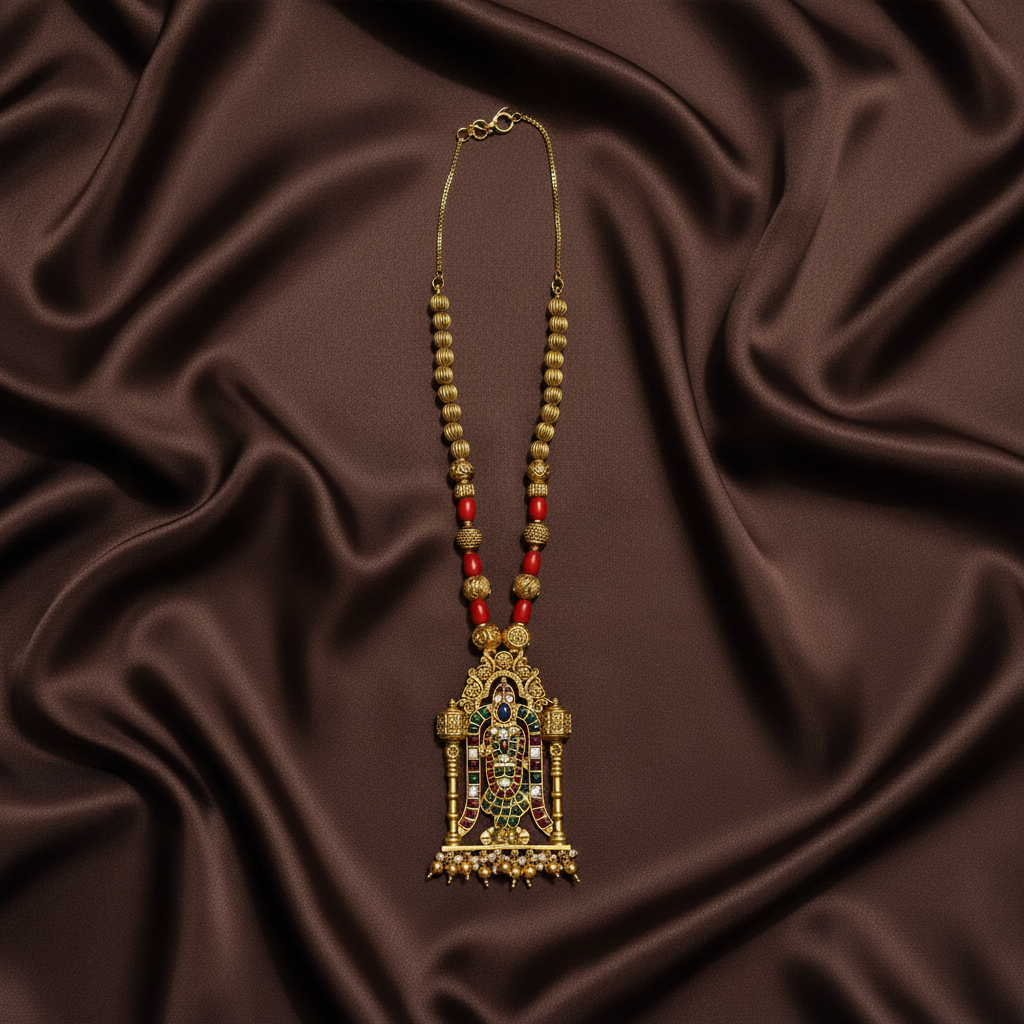 Coral Haram With Meenakshi Amman Pendant - PB00636