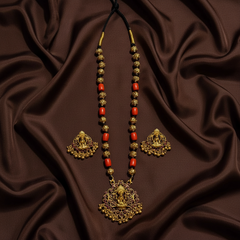 Coral nakshi Ball Black Dori Long With Lakshmi Pendant - PB00637
