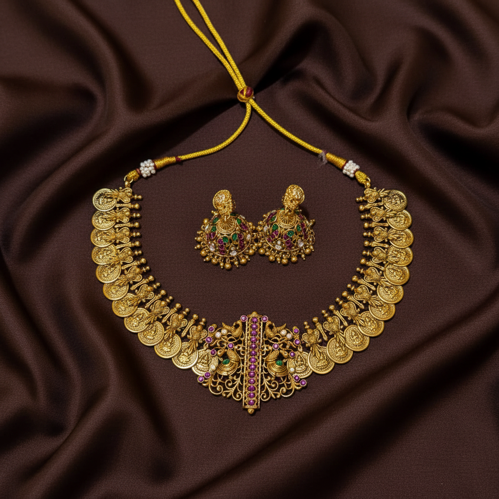 Antique Finish Kasu Silver Replica Design - NN00871
