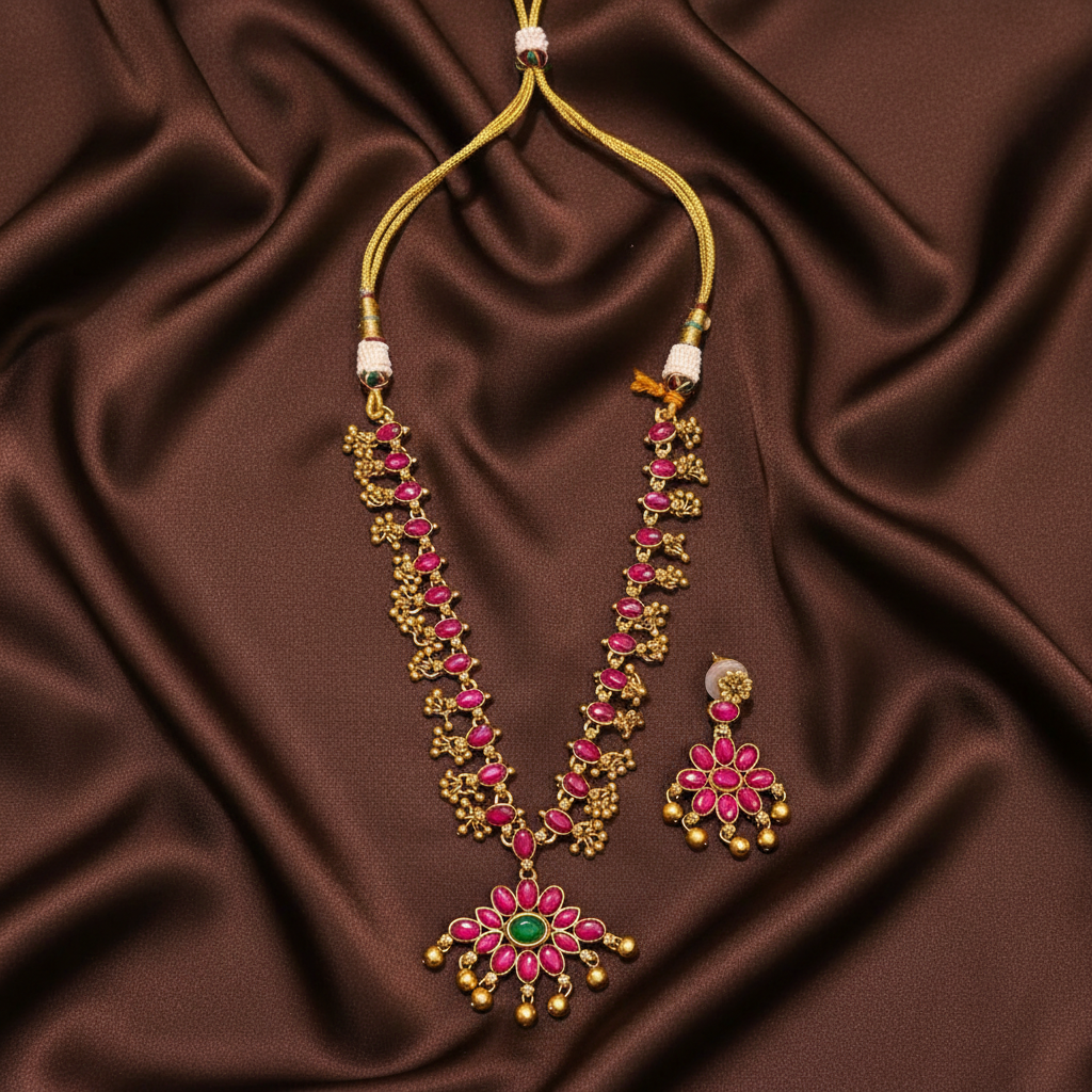 2 In 1 Flower Necklace In Nakshi - NN00603