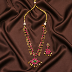 2 In 1 Flower Necklace In Nakshi - NN00603