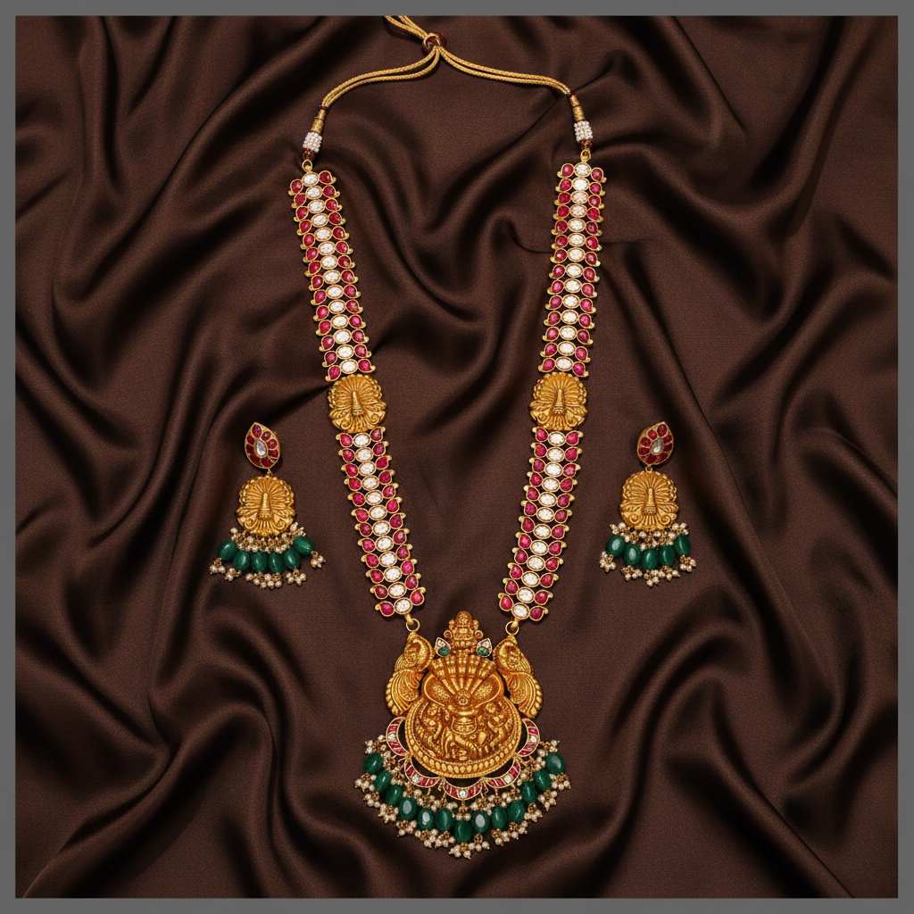 Antique Krishna Pendent haram in Kundan - KH00301