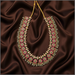 Beautiful Flower and Dew Drops Kundan Haram - KH00300