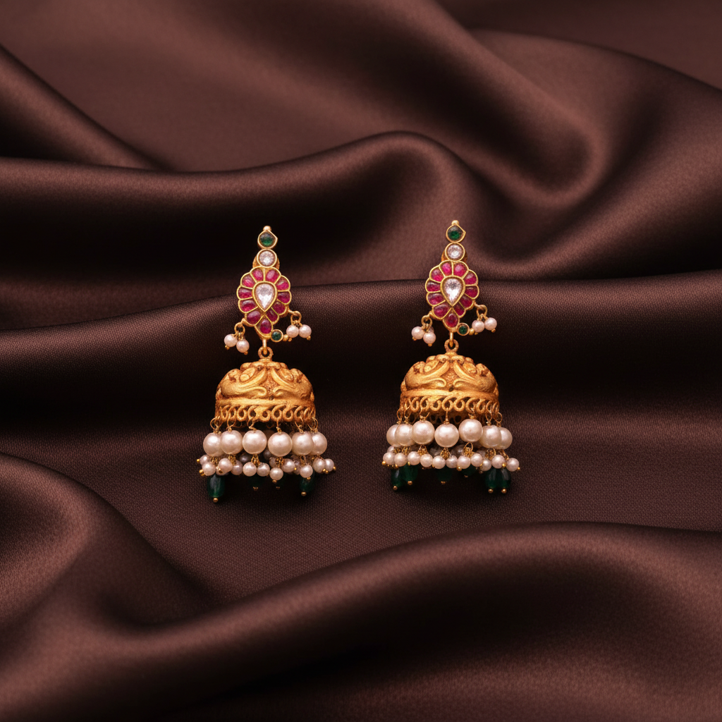 Beautiful Mango Jhumki In Kundan - KE00563