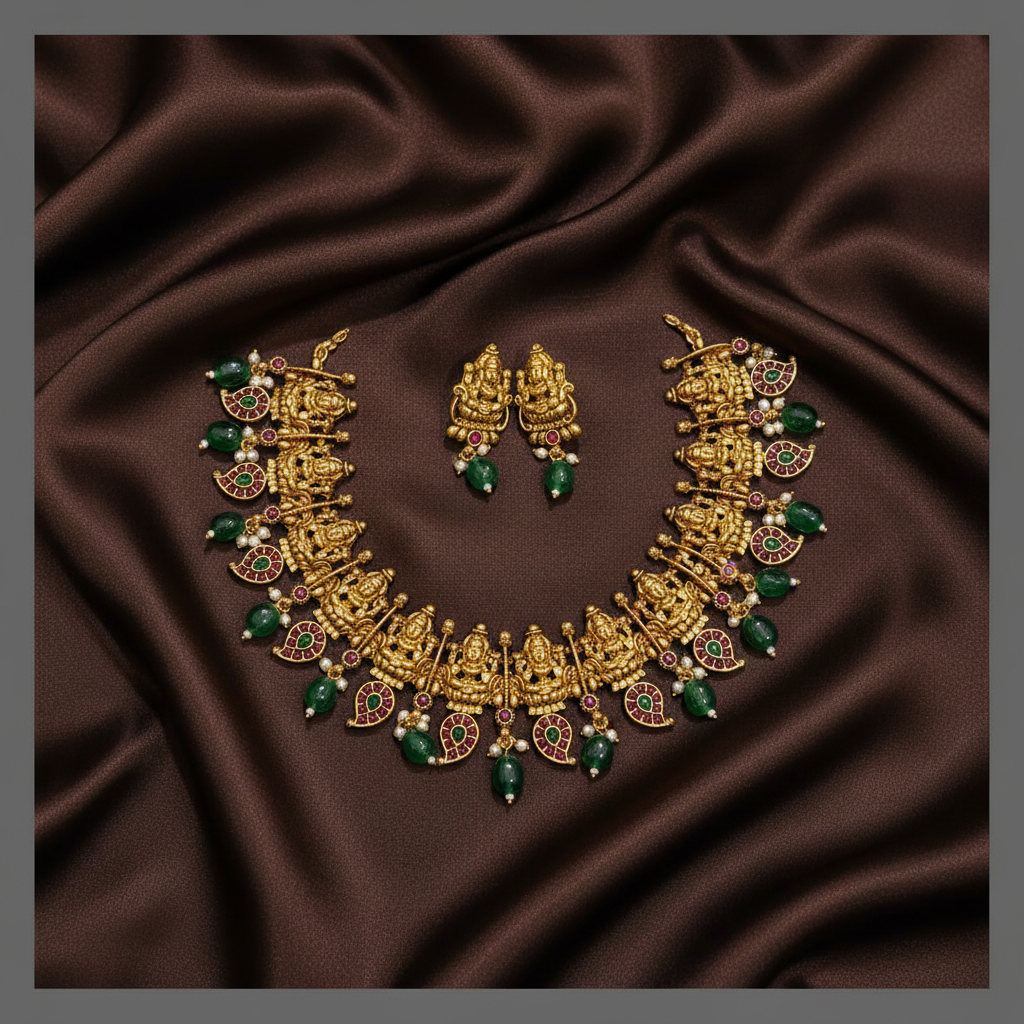 Beautiful Small Lakshmi with Mango Necklace in Kundan - KN00284