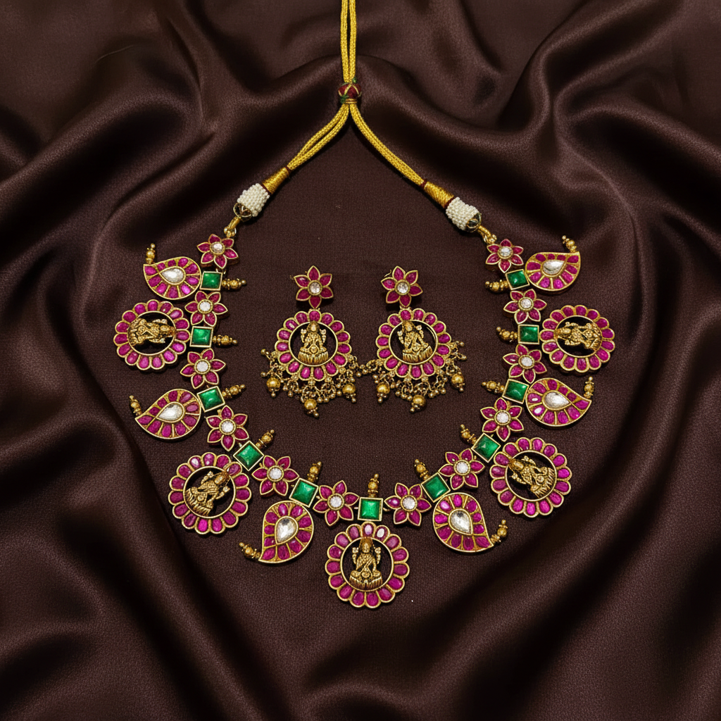 Jadau Lakshmi Bottu Necklace - KN00626