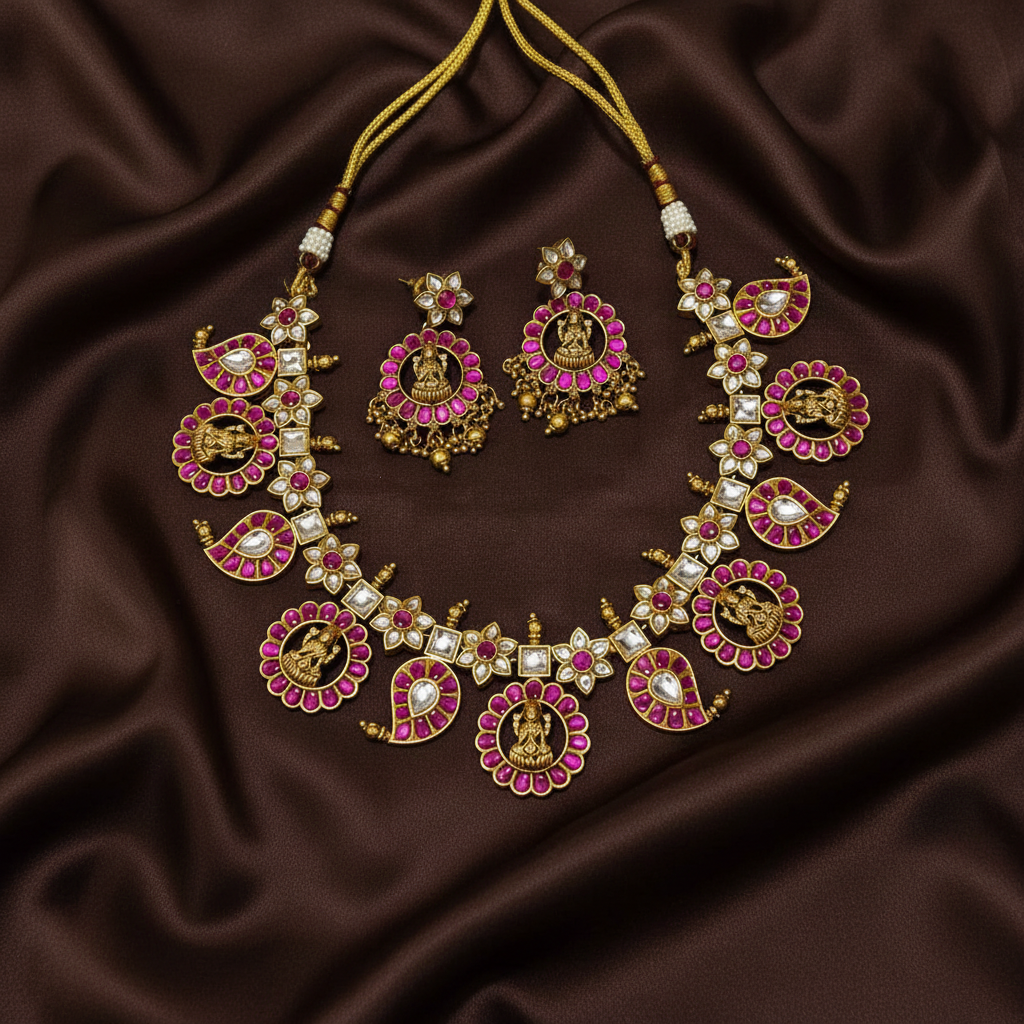 Jadau Lakshmi Bottu Necklace - KN00626