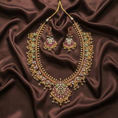 Beautiful Multi Flower Haram with Peacock Pendant in Kundan - KH00315