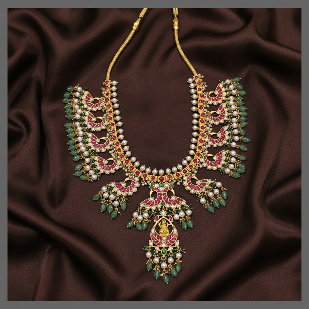 Beautiful Peacock Haram in Kundan - KH00282