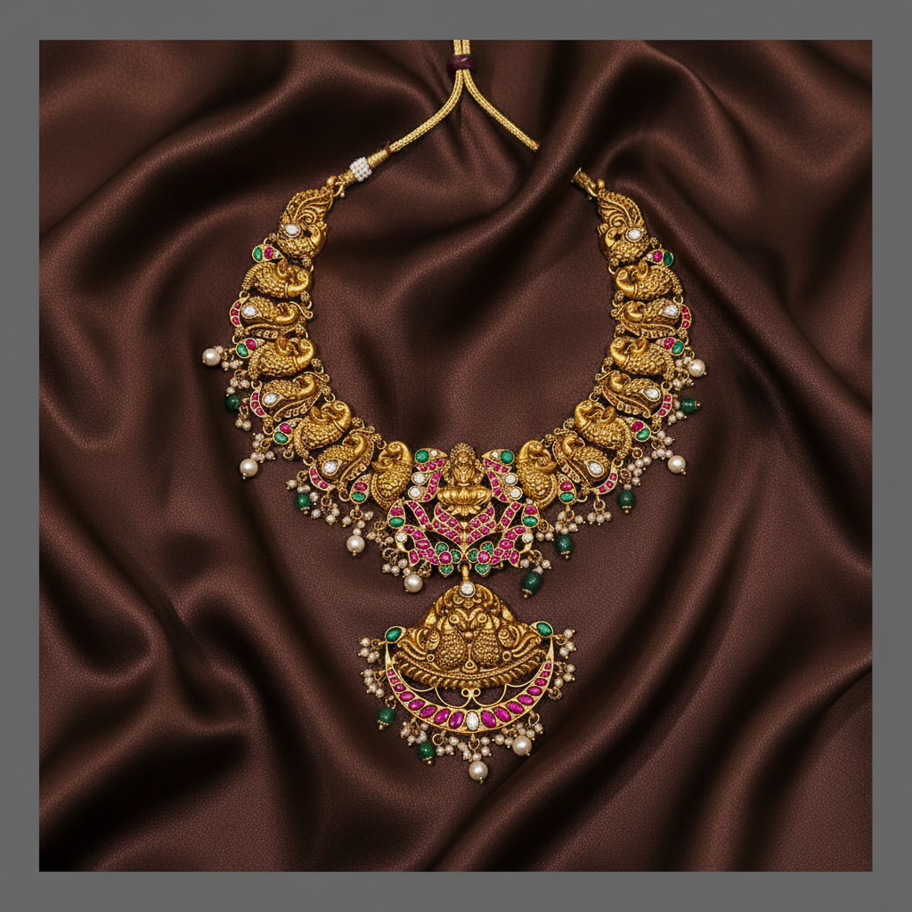 Beautiful Peacock with Lakshmi Pendent  in kundan - KH00233