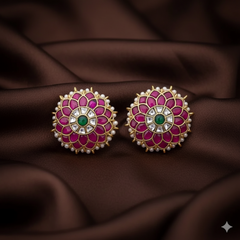 Jadau Flower Pattern Studs - KE00587