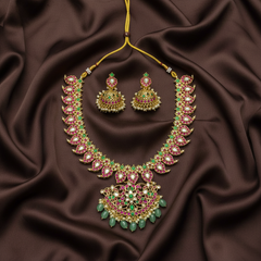 Jadau Mango Short Necklace With Jhumkis - KN00620