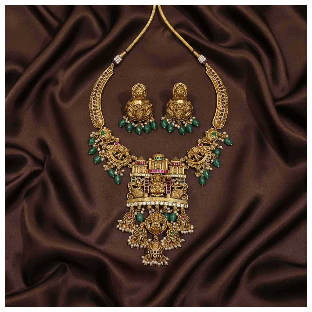 Beautiful Temple Design Lakshmi Kundan Necklace - KN00546