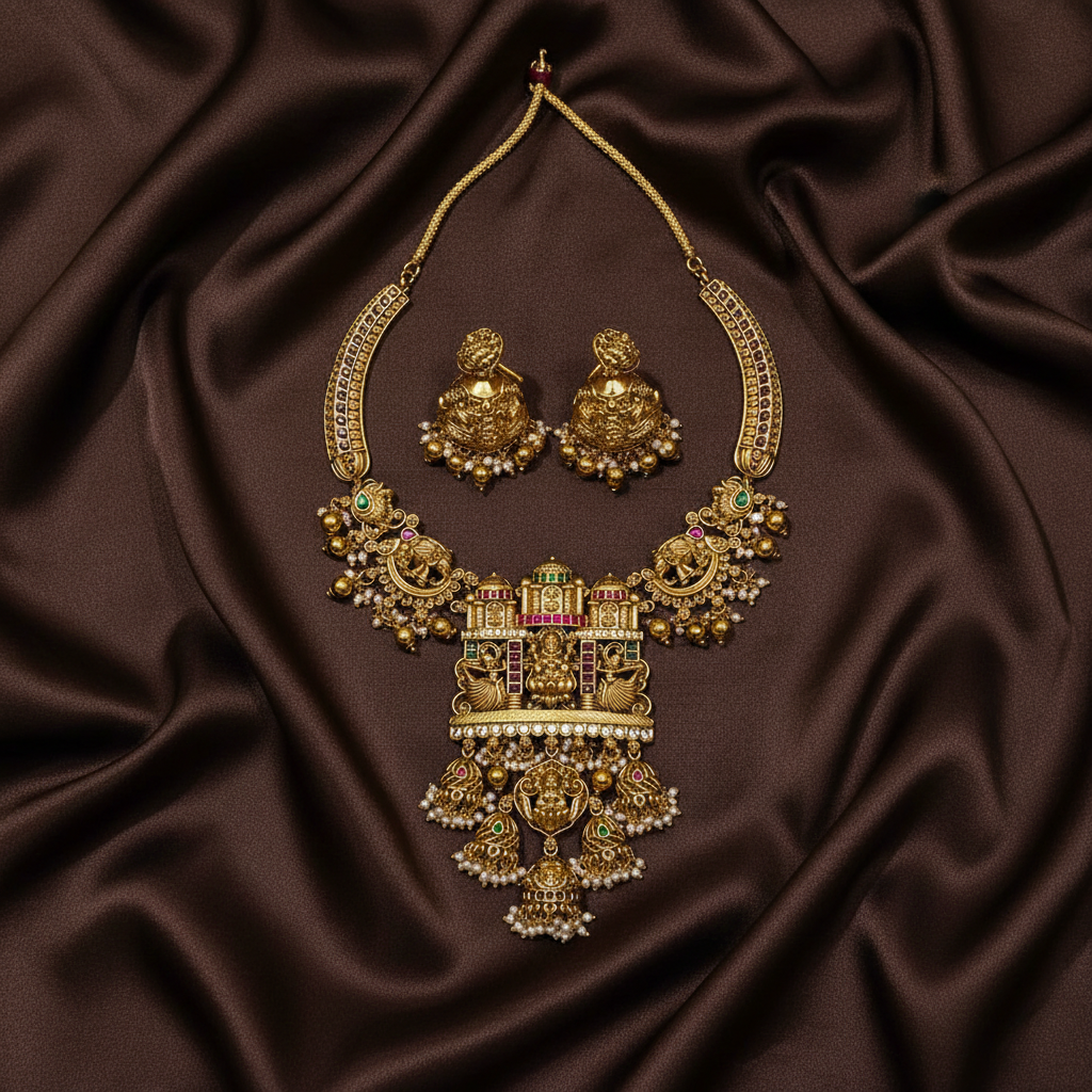 Beautiful Temple Design Lakshmi Kundan Necklace - KN00546