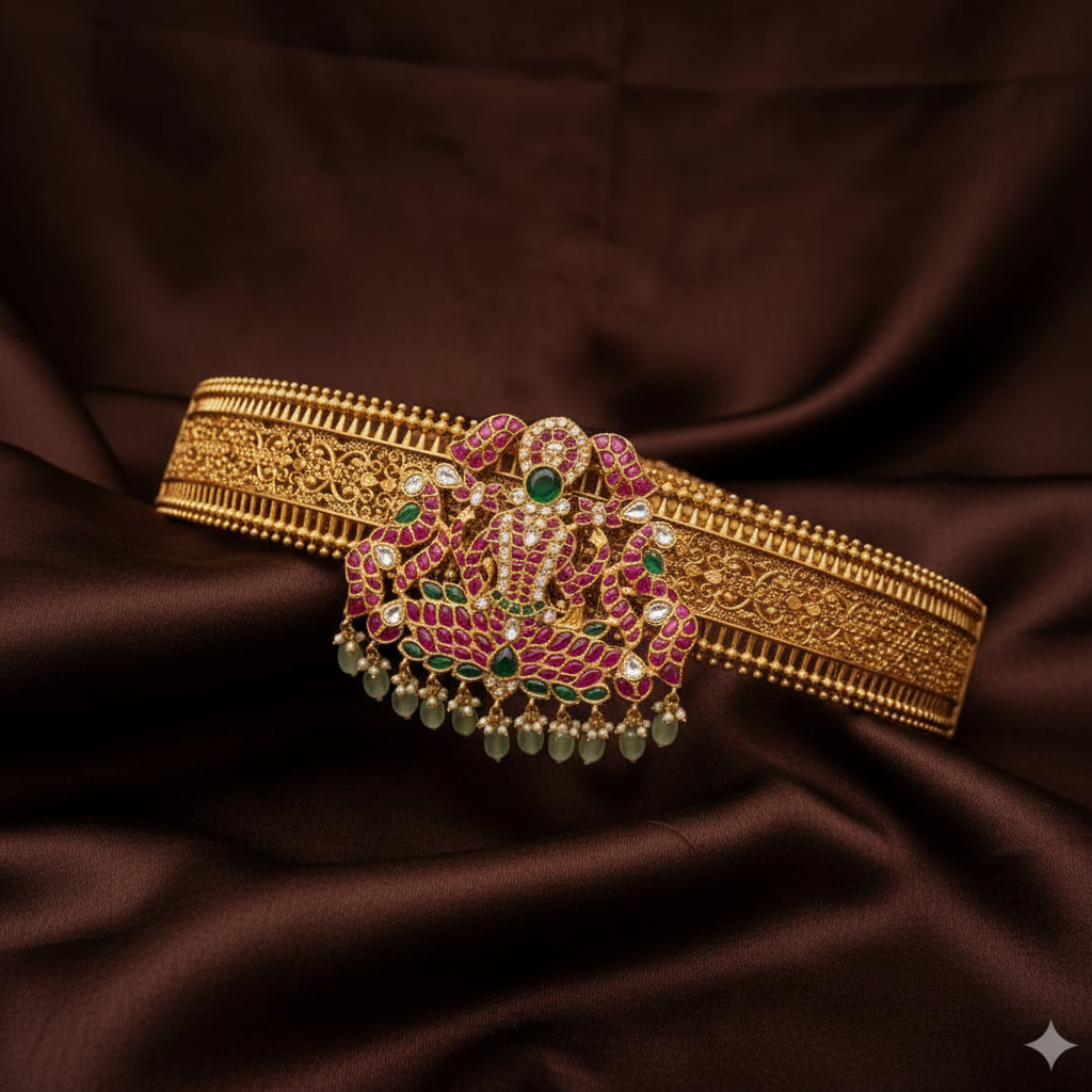 Nakshi Waist Belt With Jadau Pendant - WB0029