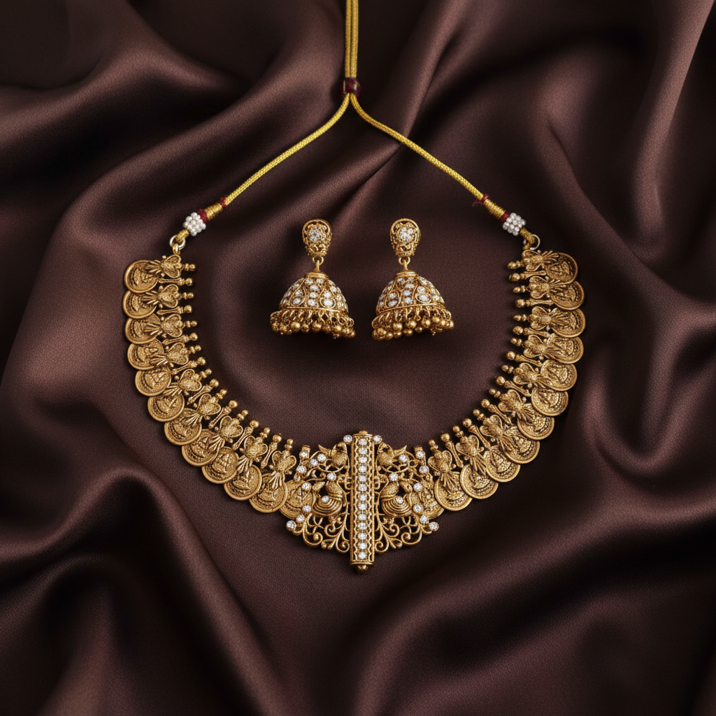 Antique Finish Kasu Silver Replica Design - NN00871