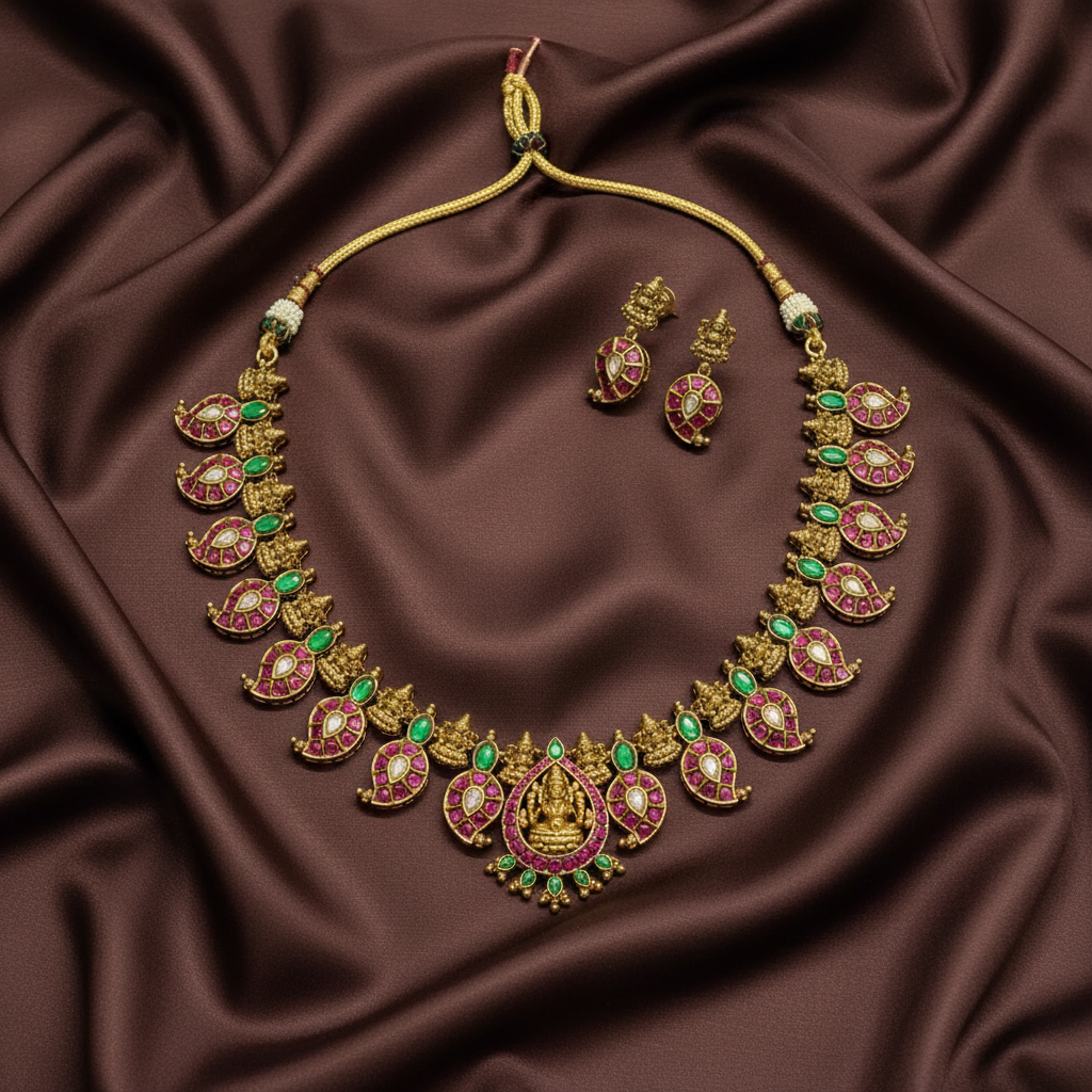 Jadau Replica Stone Short Mango Necklace - KN00662
